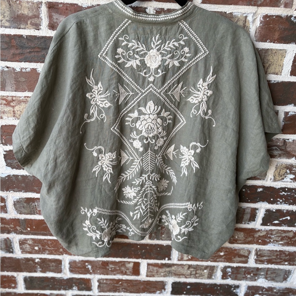 Johnny Was LA Tasya Bolero Olive Embroidered Linen Cropped Cardigan Size M - Picture 14 of 16